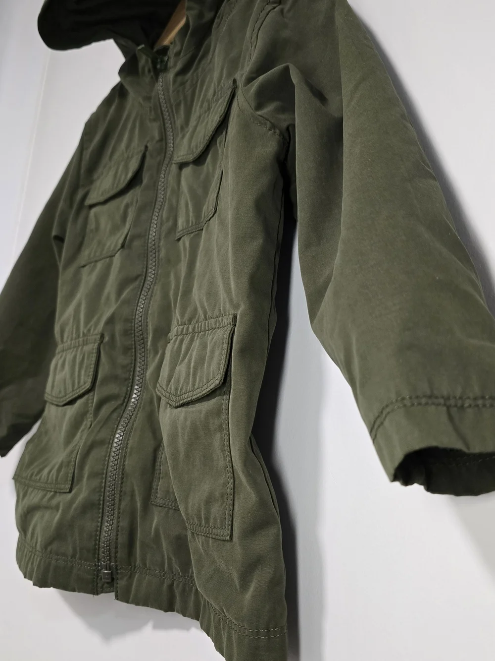 Kids Olive Green Hooded Fall Utility Jacket Back To School.